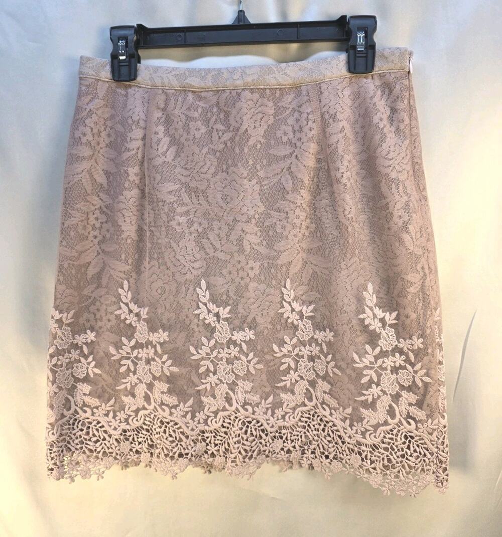 Joyfolie Ivella Skirt Women's Medium Nude Pink Romantic Lace Date Night Dance